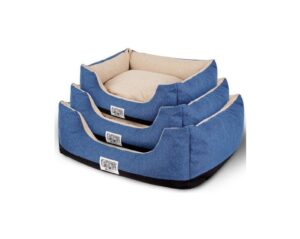 Cama Quadrada Azul/Preto e Creme - BPS